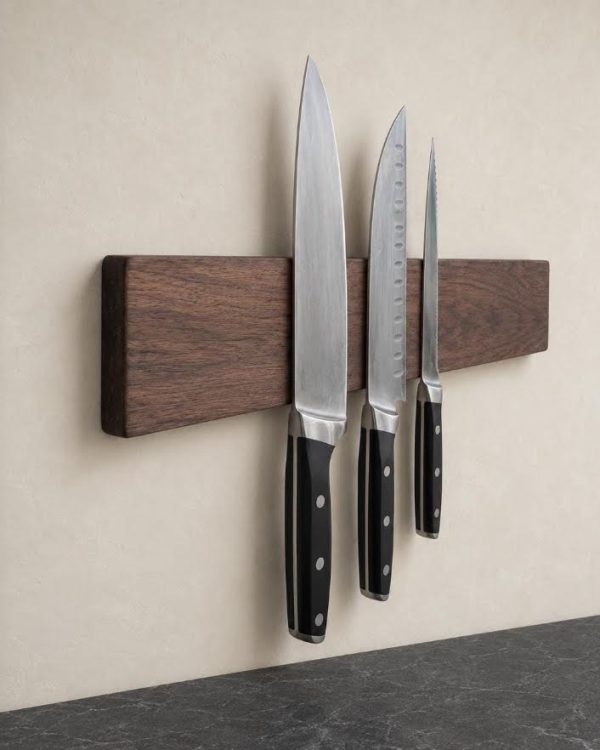 Solid Wood Magnetic Knife Holder | Wall-Mounted Knife Rack