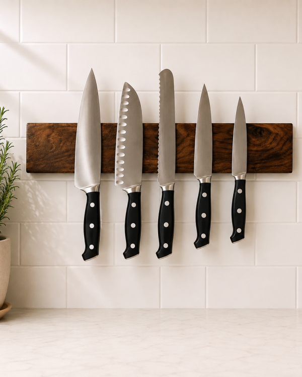 Walnut Magnetic Knife Holder | Wall-Mounted Solid Wood