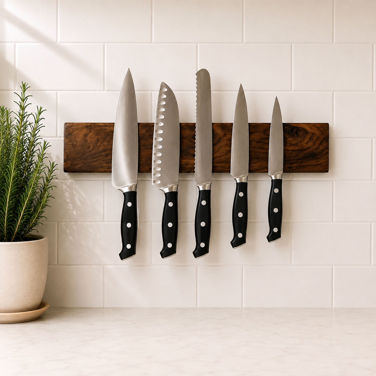 Walnut Magnetic Knife Holder | Wall-Mounted Solid Wood