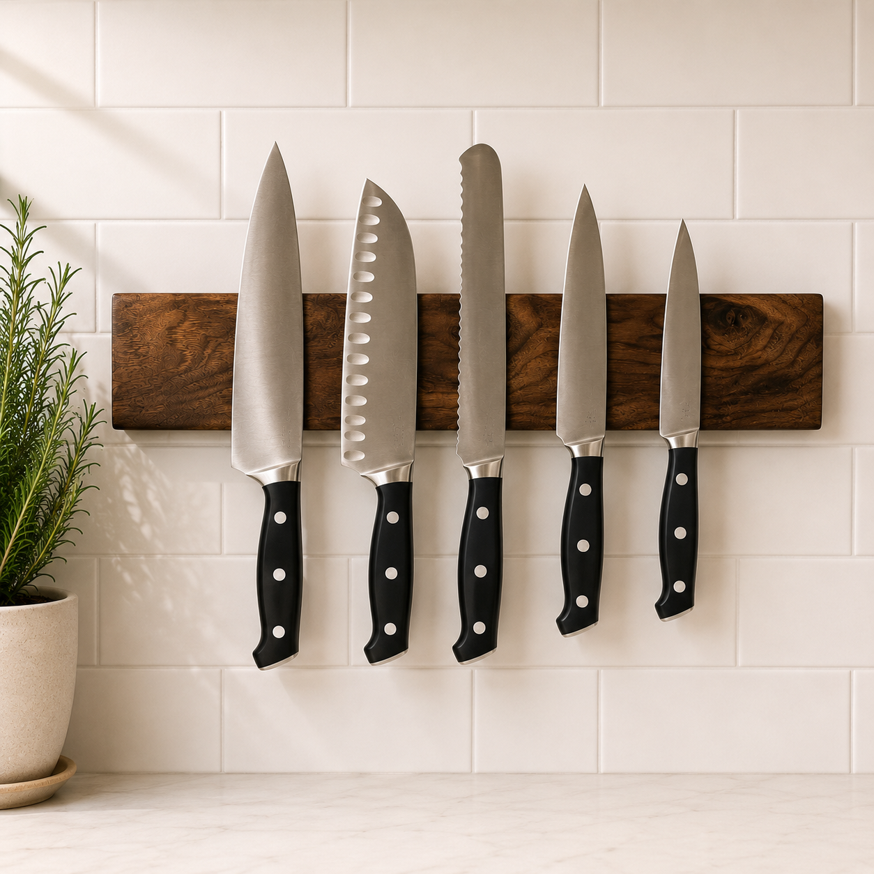 Walnut knife holder — wall mounted