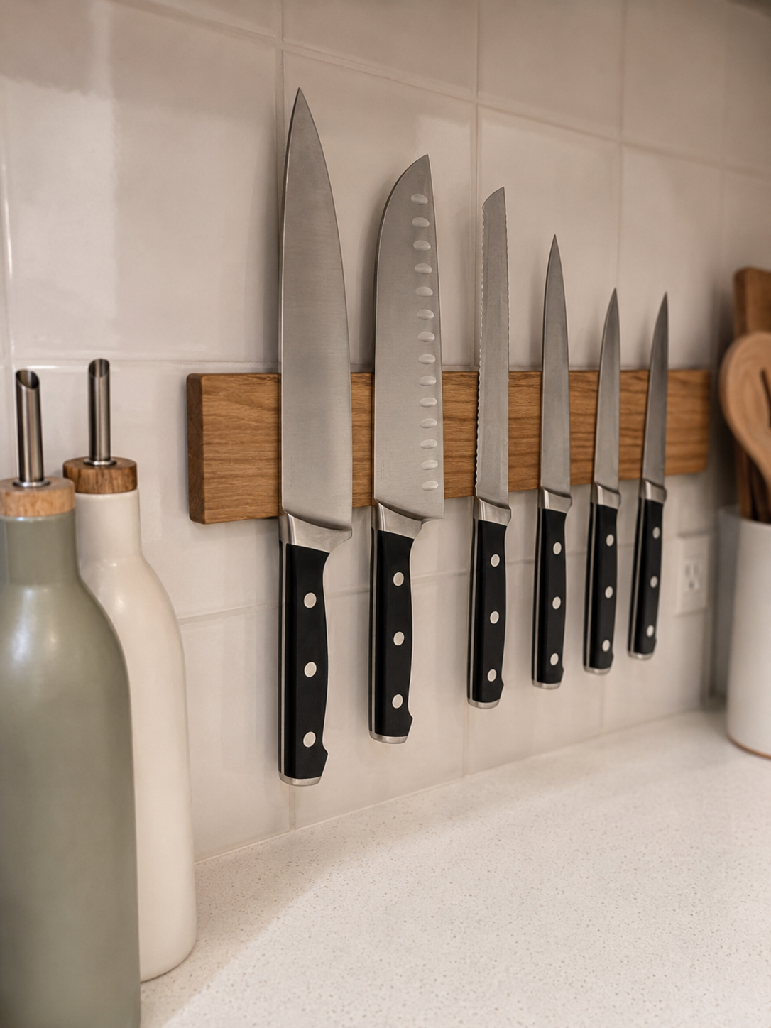 Cherry Knife Holder side view in kitchen display