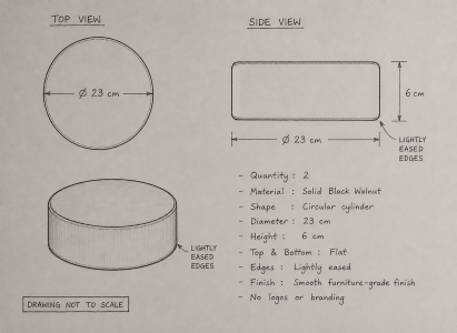 Custom walnut speaker riser reference drawing