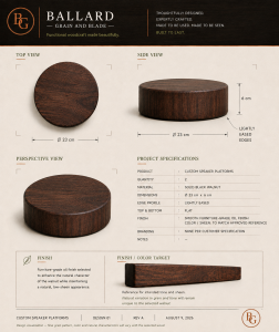 Custom order mockup for walnut circular speaker risers